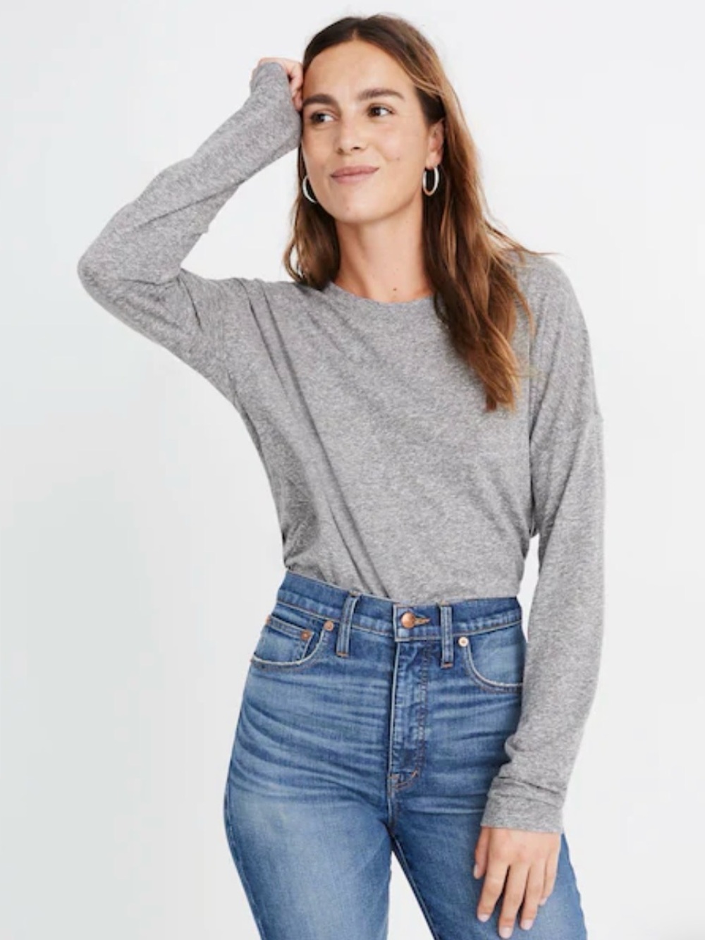 Madewell Rivet & Thread Ex-Boyfriend Heathered Gray Long-Sleeve Tee | Size S